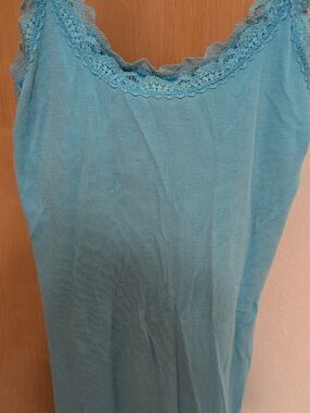 Hollister Aqua Ribbed Tank with Lace Neckline
